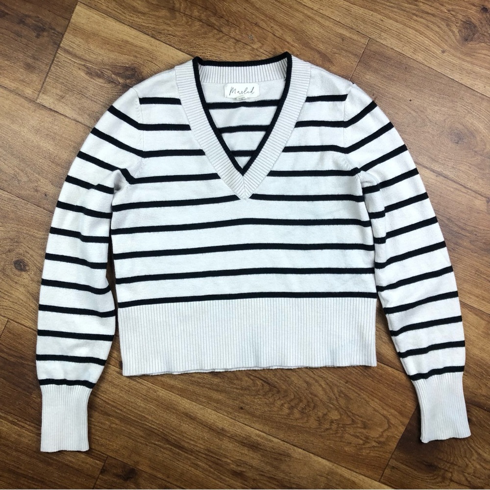 Marled Tan Black Striped Cropped Sweater